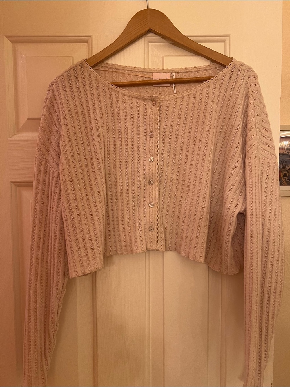 Urban Outfitters Cropped Cream Ribbed Button-Front Women’s Sweater